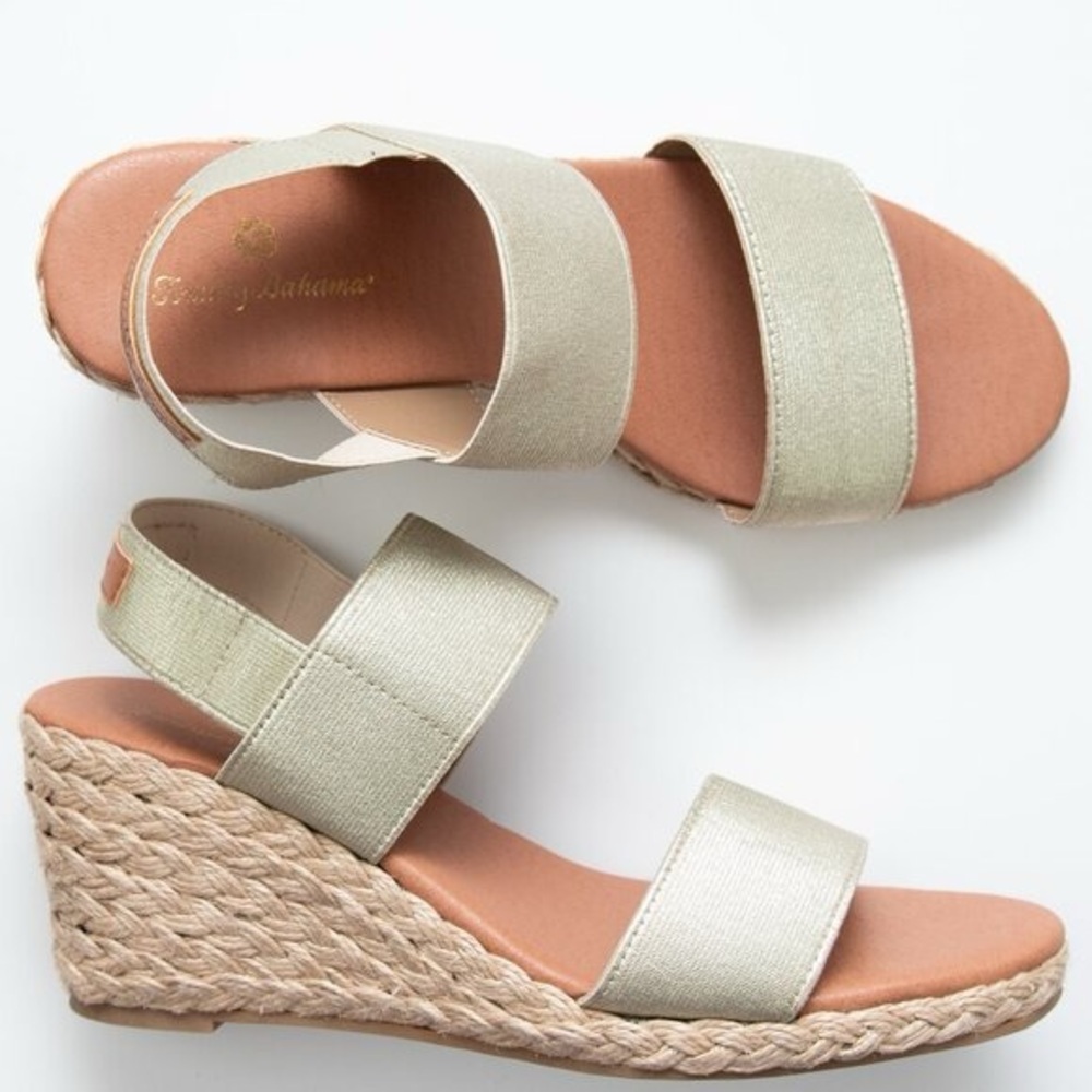 Tommy Bahama Sakura Metallic Sage Green Espadrille Wedge Sandals Size 10